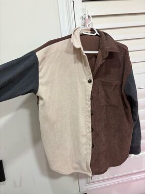 Urban Outfitters Colorblock Corduroy Cardigan Jacket - Brown, Cream, Gray